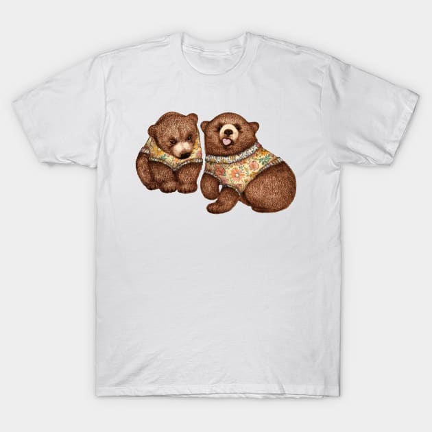 Cute & Cozy Cubs - Brown Bear Pair T-Shirt by PerrinLeFeuvre